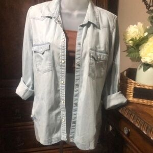 American Eagle Outfitters Light Blue distressed Denim Blouse